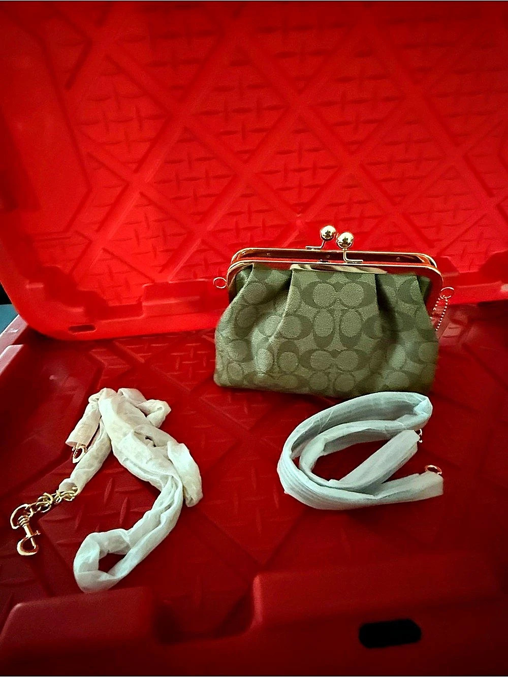 Kisslock Frame Bag 16 in Crystal Signature Jacquard Brown